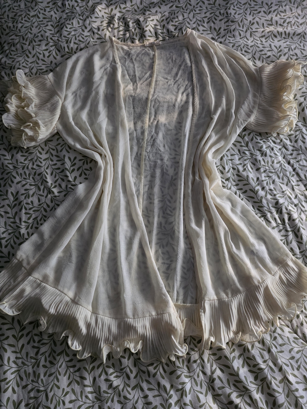 Light Cream Ruffled Open-Front Women's Kimono